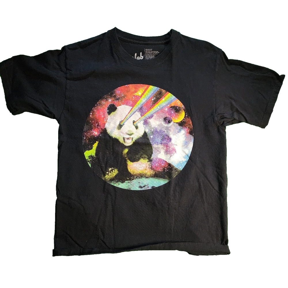 a.lab Epic Panda Shooting Eye Rainbows Black Graphic T-Shirt Men's Medium